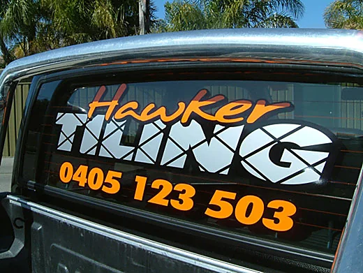 Hawker Tiling rear window lettering